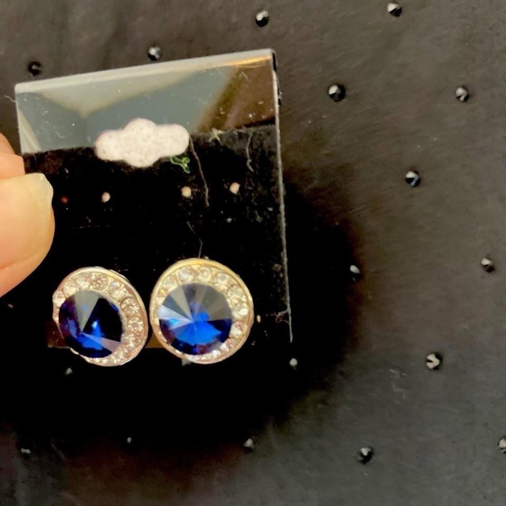Elegant Blue and Silver Rhinestone Stud Earrings NWTs